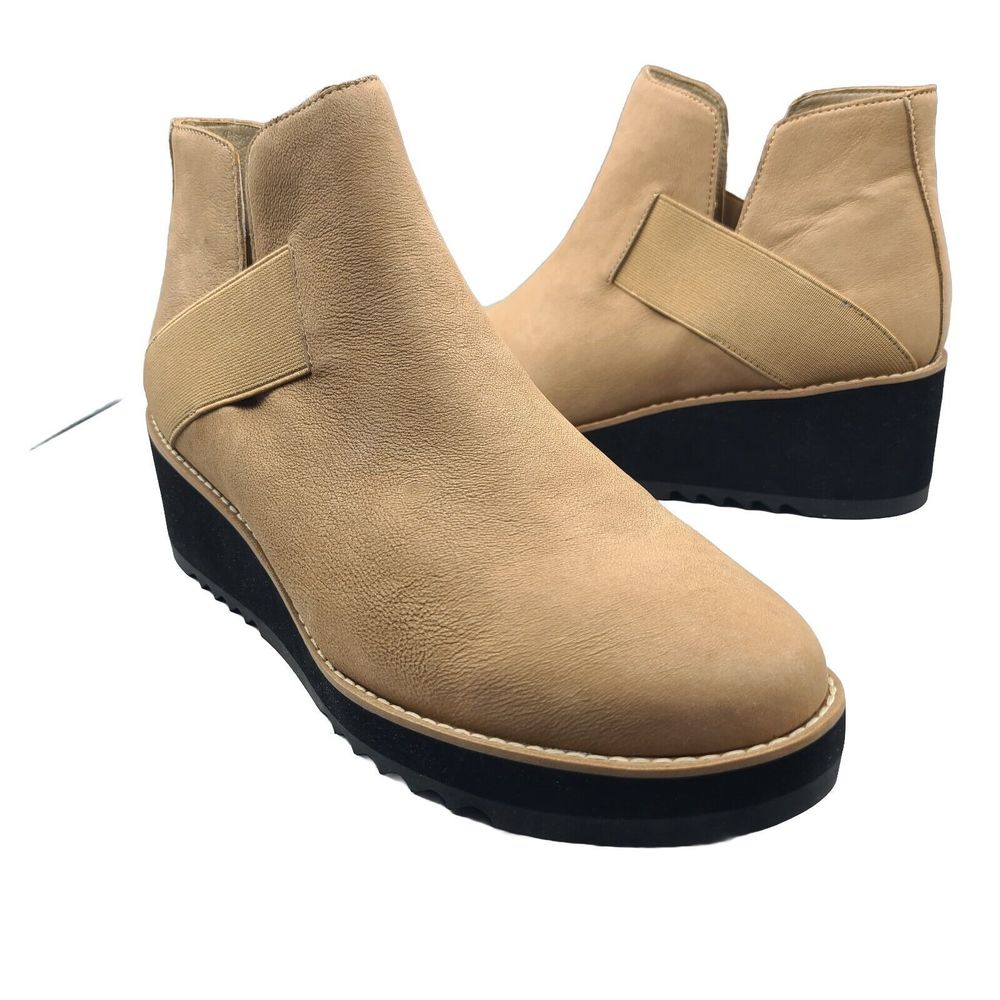Eileen Fisher Lark Leather Chelsea Boot Wheat Suede Pull On Wedge Size 11 New